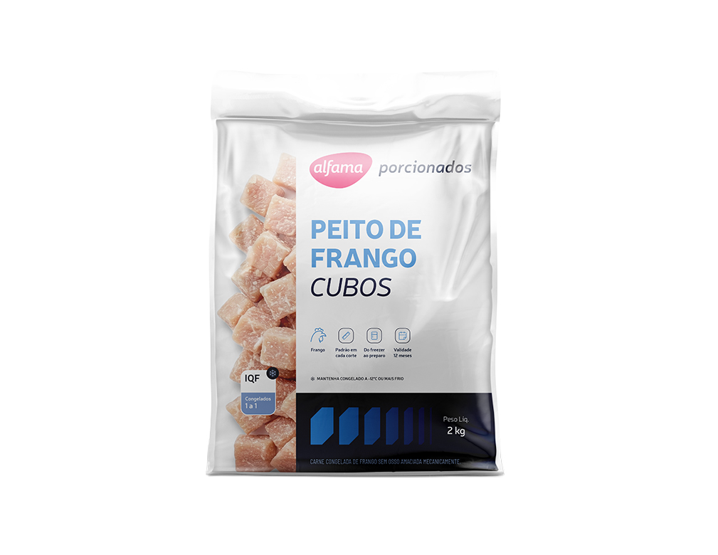 PEITO DE FRANGO CONGELADO EM CUBOS ALFAMA 2 KG (CX 3 PCT)
